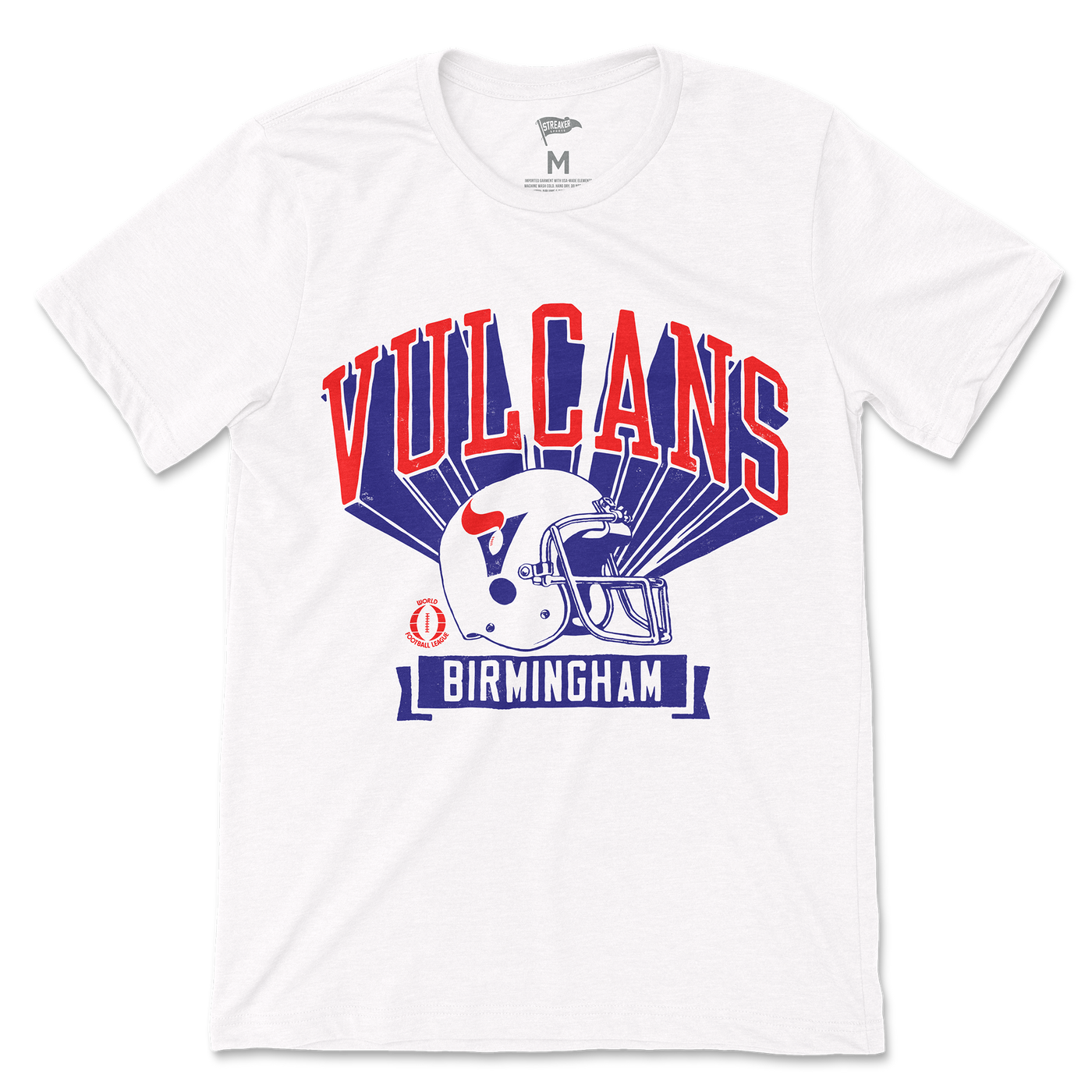 1975 Birmingham Vulcans Retro Helmet Tee - Streaker Sports