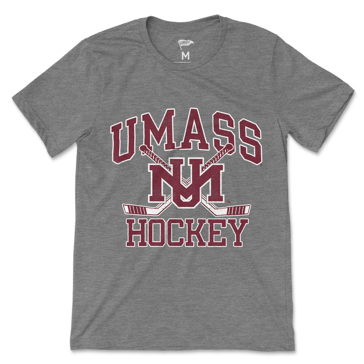 UMass Vintage Hockey Crossed Sticks Tee