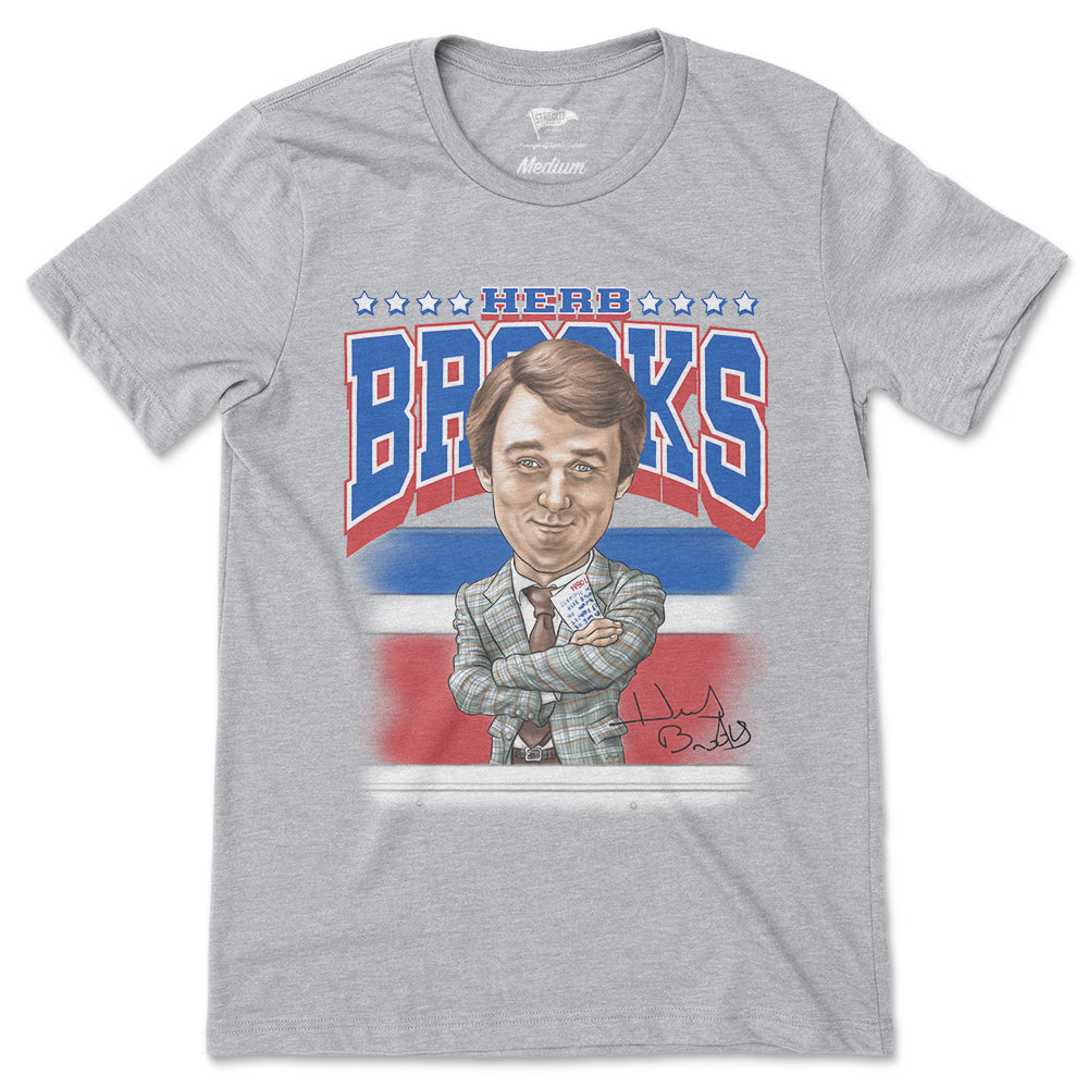 1980 Herb Brooks Miracle On Ice™ Caricature Tee - Streaker Sports