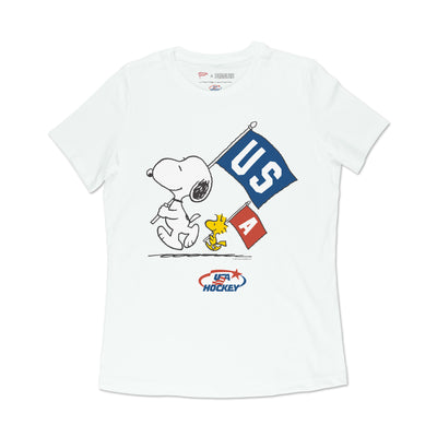 Streaker Sports x Peanuts USA Hockey Flags Women's Tee - Streaker Sports